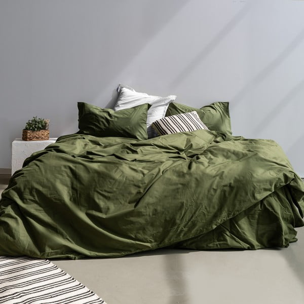 Husă de pilotă verde din bumbac pentru pat de o persoană 140x200 cm Basic – Happy Friday