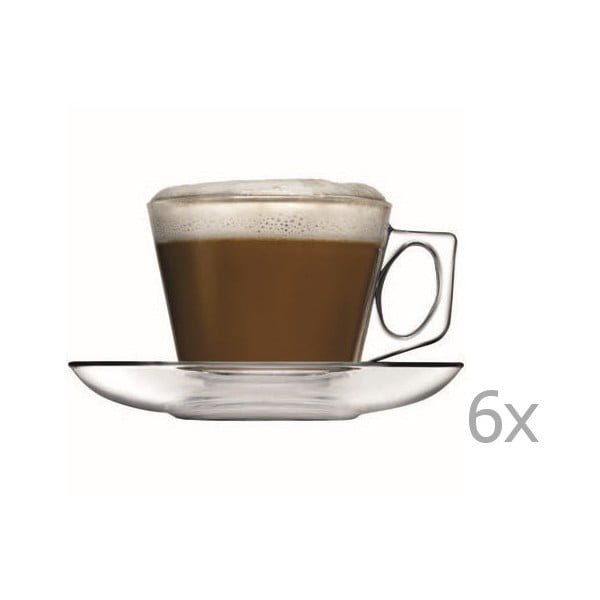 Set 6 cești sticlă cu farfurie Paşabahçe Coffee Time, 195 ml