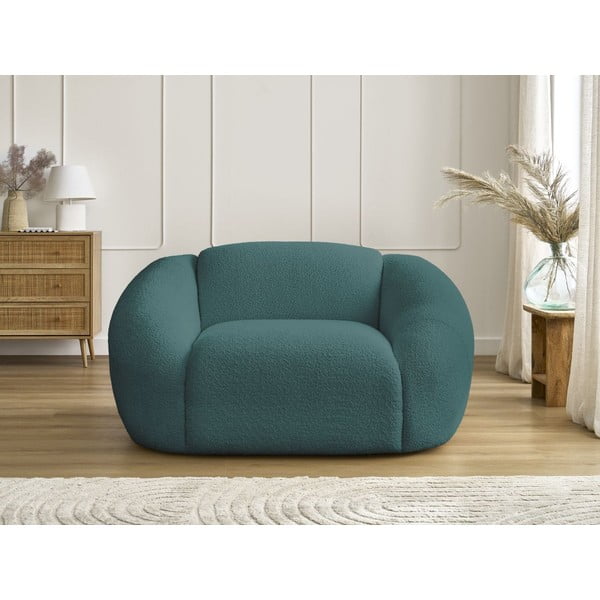 Fotoliu turcoaz cu tapițerie din țesătură bouclé Tina – Bobochic Paris-image-3