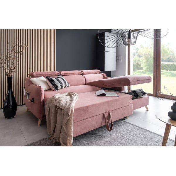 Colțar roz deschis extensibil cu tapițerie din catifea (cu colț pe partea dreaptă) Sweet Harmony – Miuform-image-4