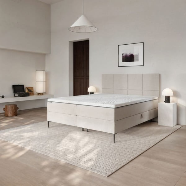 Pat boxspring bej cu spațiu de depozitare 160x200 cm Bufo – MESONICA-image-1