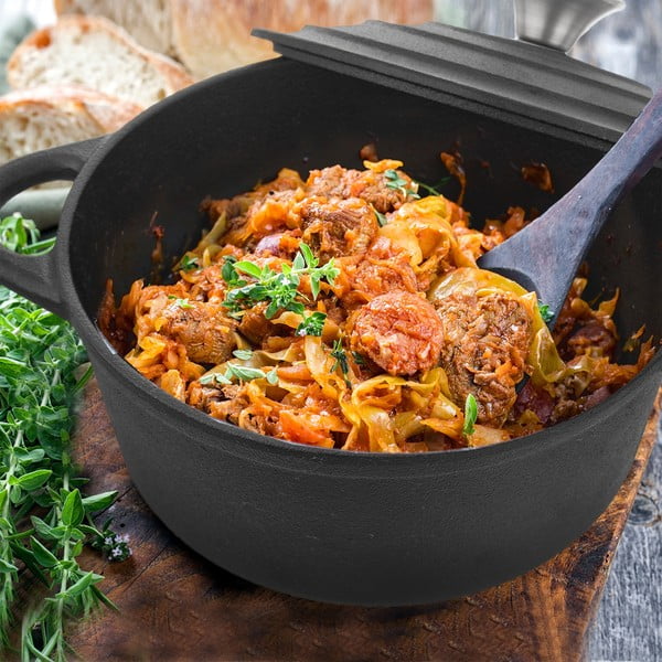 Oală cu capac din fontă 4 l adecvată pentru plita cu inducție LITINA – Orion-image-1