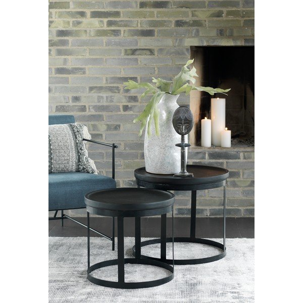 Set 2 mese cafea din lemn de mango Canett Pablo, negru-image-1