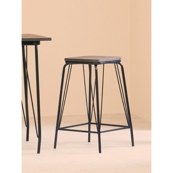Scaun tip taburet negru/maro din lemn de ulm District – Premier Housewares-image-3
