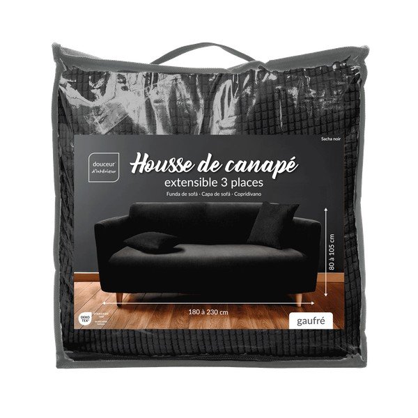 Husă neagră elastică pentru canapea cu 3 locuri Sacha – douceur d'intérieur-image-3
