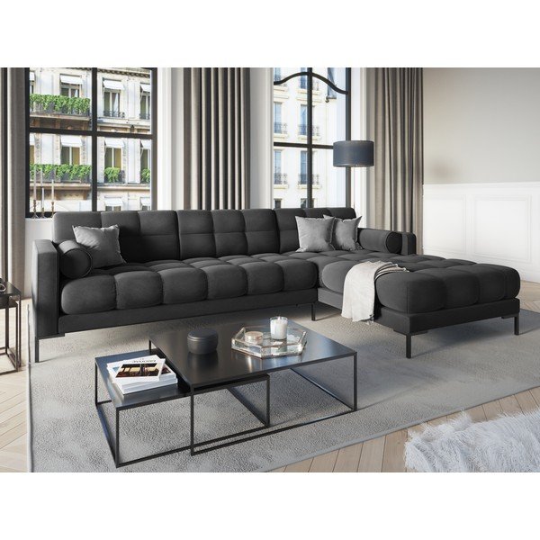 Colțar din catifea cu extensie pe partea dreaptă Cosmopolitan Design Bali, gri închis-image-1