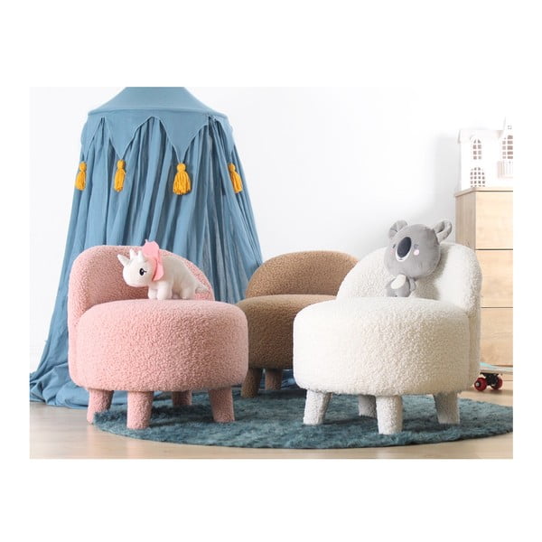 Fotoliu pentru copii roz deschis cu tapițerie din stofă bouclé Moouv – Artie-image-4