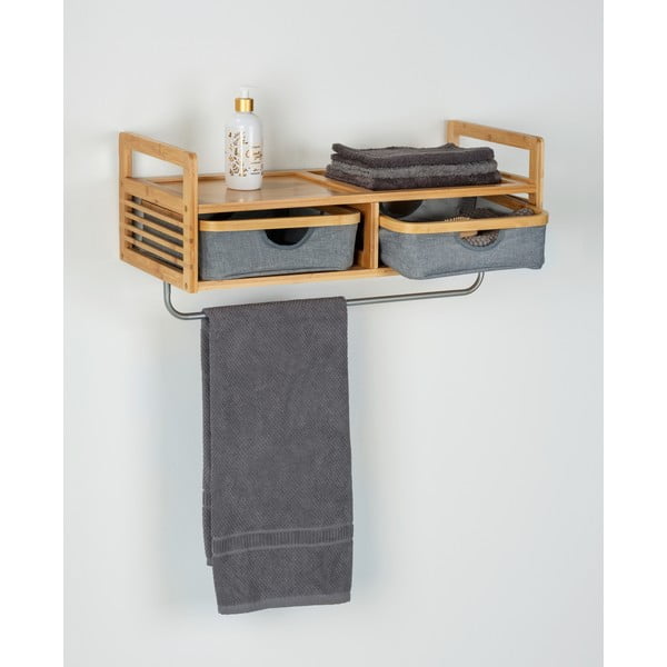 Cuier de perete gri/în culoare naturală cu raft din bambus Bahari – Wenko-image-3