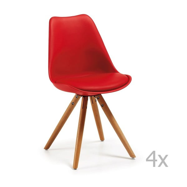 Set 4 scaune cu picioare din lemn La Forma Lars, roșu