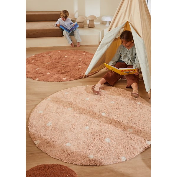 Covor pentru copii roz deschis lavabil/țesut manual din bumbac ø140 cm Round Dot Rose – Lorena Canals-image-3