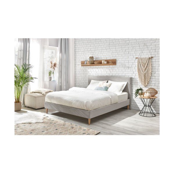 Pat matrimonial 160x200 cm gri deschis tapițat cu somieră Anja – Bobochic Paris-image-4