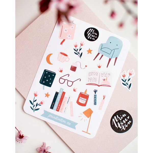 Foaie de autocolante din vinil Printintin, 10,5 cm x 14,5 cm, colțul de lectură-image-1