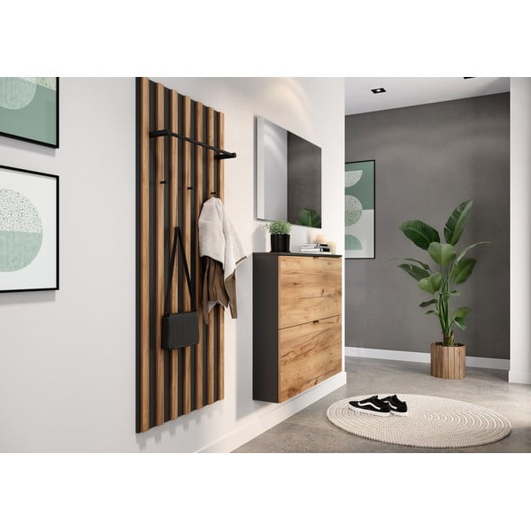 Pantofar gri antracit/în culoare naturală cu deschidere înclinată/suspendat cu aspect de lemn de stejar 100x85x19 cm Renell – Germania-image-1