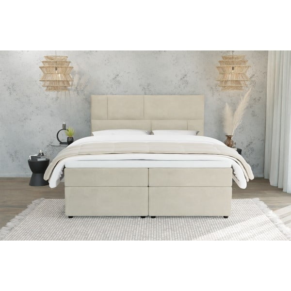 Pat boxspring bej cu spațiu de depozitare 180x200 cm Lola – Ropez-image-3