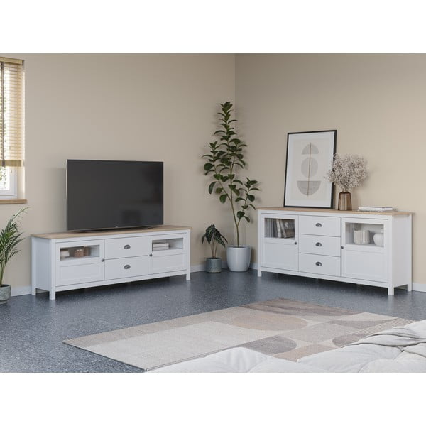 Comodă albă joasă din lemn de pin 180x80 cm Misti – Marckeric-image-1