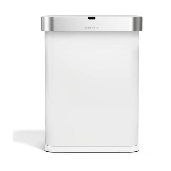 Coș de gunoi alb mat cu senzori de deschidere din oțel 58 l Sensor – simplehuman