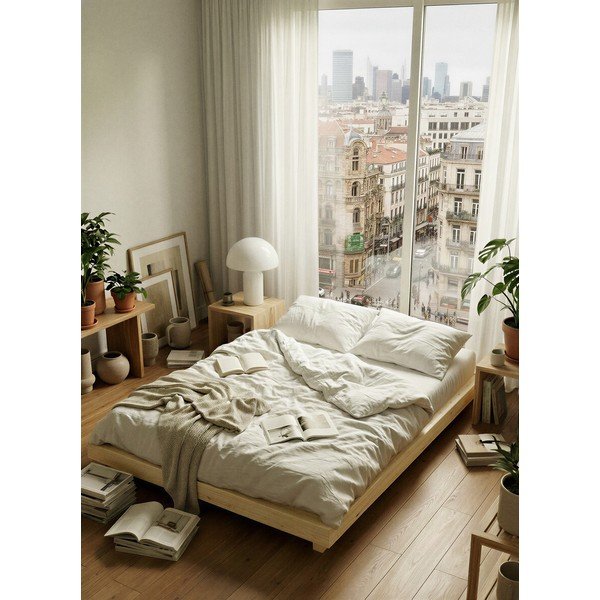 Pat în culoare naturală din lemn de pin fără tăblie cu somieră 120x200 cm Dock – Karup-image-1