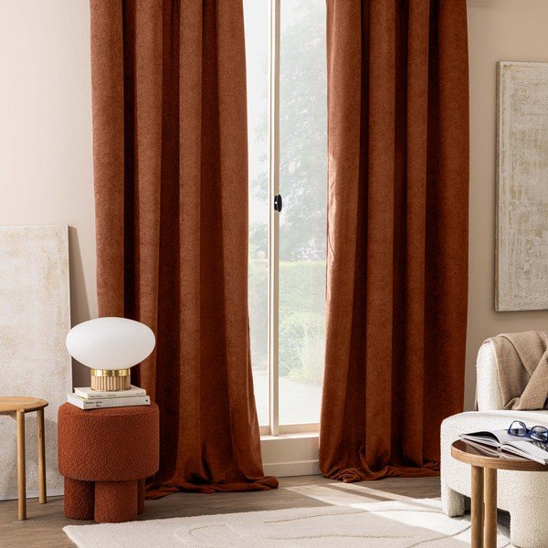 Draperie teracotă din material bouclé 140x260 cm Winona – douceur d'intérieur-image-1
