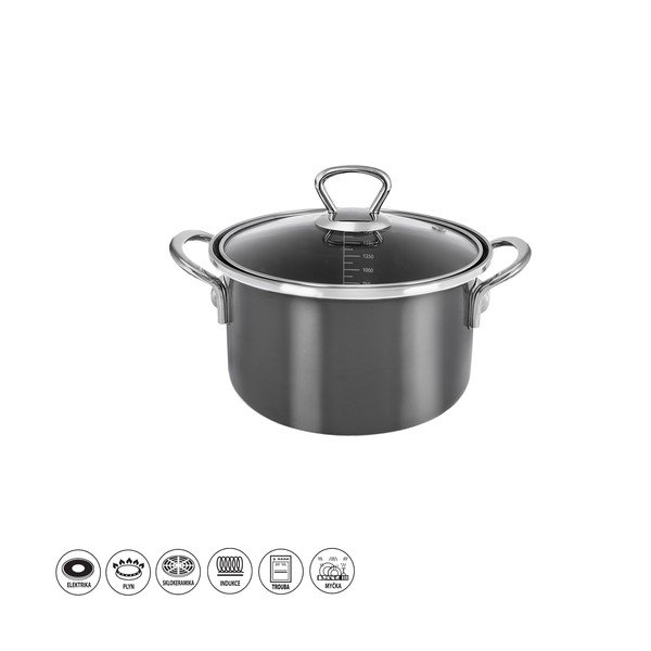 Oală cu capac smalțuită 1,75 l Metalic – Orion-image-3