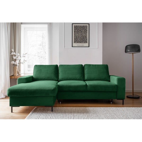 Colțar verde închis extensibil cu tapițerie din catifea reiată  (cu colț pe partea stângă ) Lofty Lilly – Miuform-image-1