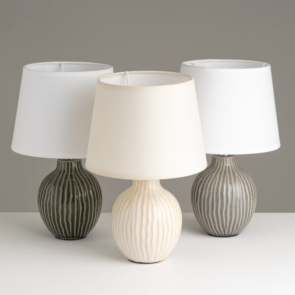 Veioză crem din ceramică cu abajur textil (înălțime 28 cm) – Casa Selección-image-2