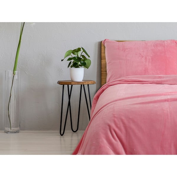 Lenjerie de pat roz din microflanel pentru pat de o persoană 140x200 cm Uni – B.E.S.
