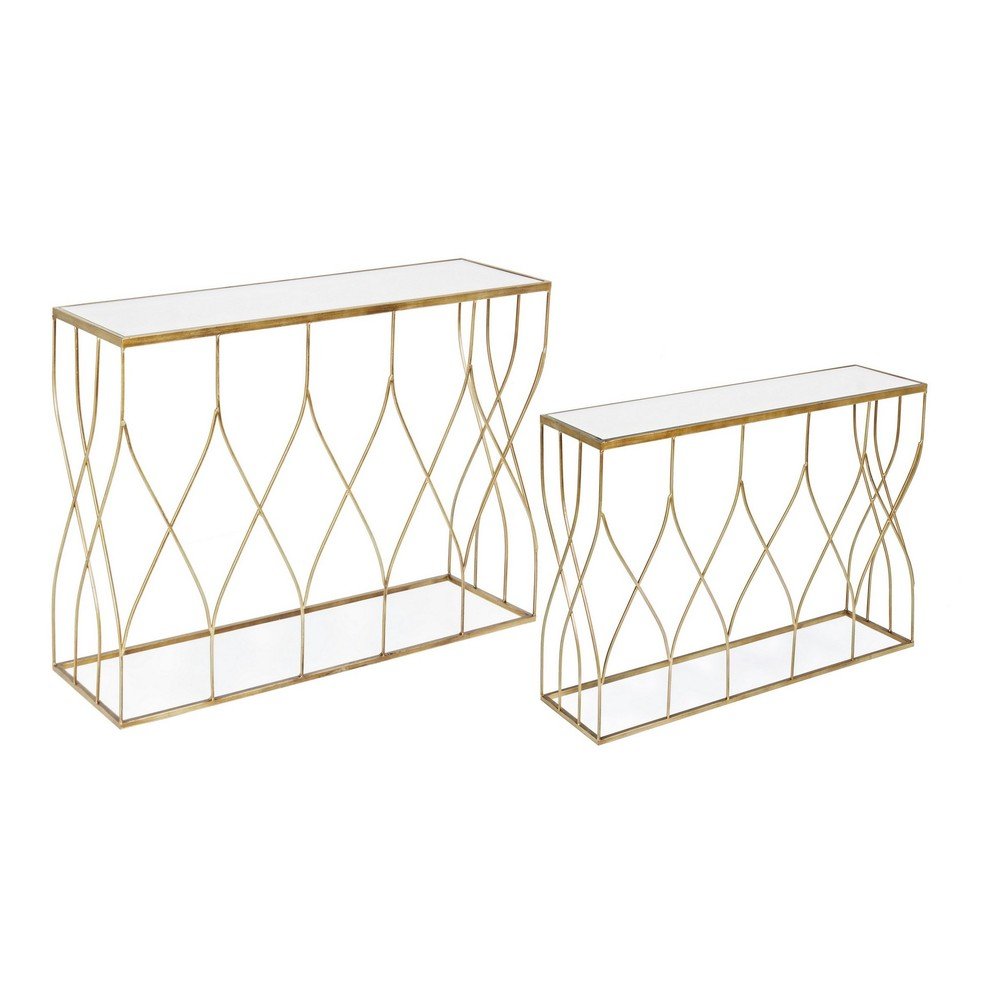Mese consolă aurii 2 buc. cu blat din sticlă 33x104 cm Elenor – Bizzotto