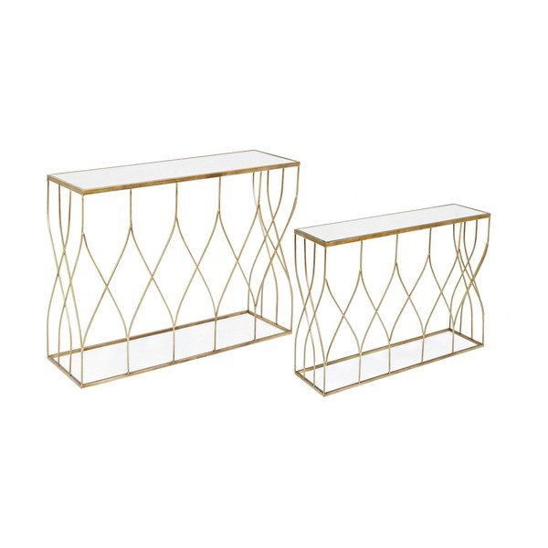 Mese consolă aurii 2 buc. cu blat din sticlă 33x104 cm Elenor – Bizzotto