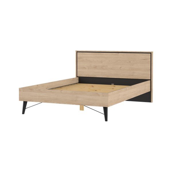 Pat matrimonial în culoare naturală cu aspect de lemn de stejar cu somieră 140x200 cm Ry – Tvilum-image-3