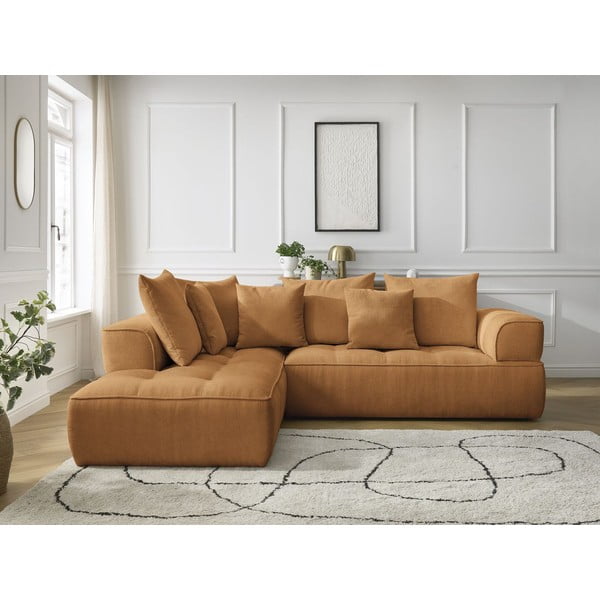 Colțar galben muștar cu tapițerie din chenille (cu colț pe partea stângă/în formă de ”L”) Whesley – Bobochic Paris-image-1