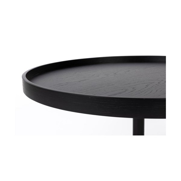 Măsuță de cafea neagră rotundă cu blat cu aspect de lemn de stejar ø 70 cm Yuri L – White Label-image-2