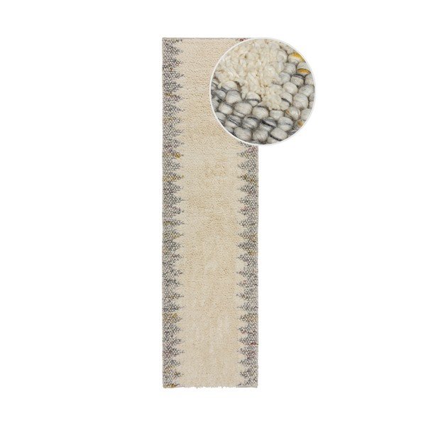 Covor tip traversă gri/crem țesut manual din amestesc de lână 60x230 cm Minerals Border – Flair Rugs