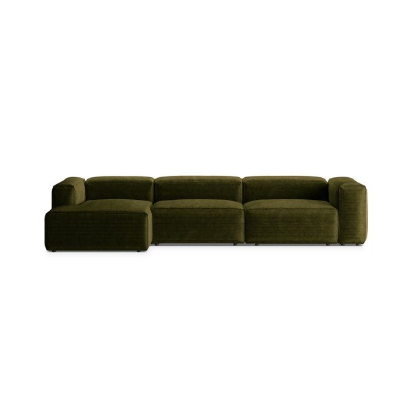 Colțar verde cu tapițerie din catifea reiată  (cu colț pe partea stângă/cu șezlong) Bergamo – Cosmopolitan Design