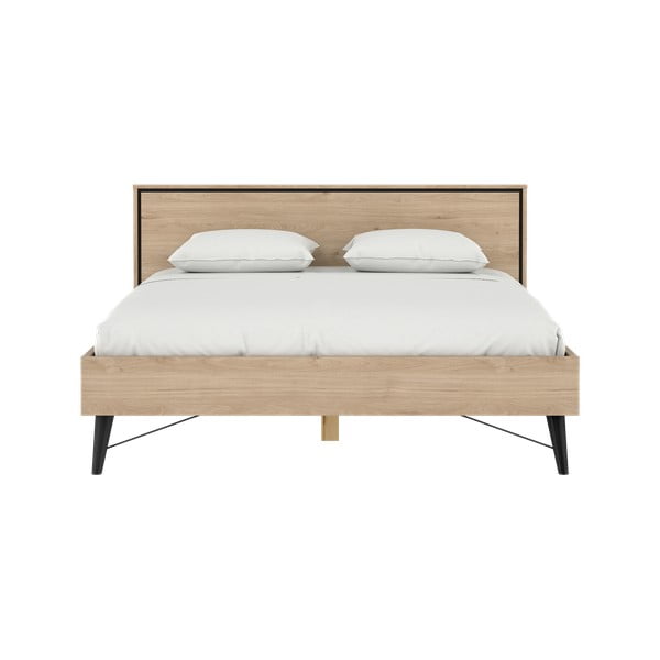 Pat matrimonial în culoare naturală cu aspect de lemn de stejar cu somieră 160x200 cm Ry – Tvilum-image-4