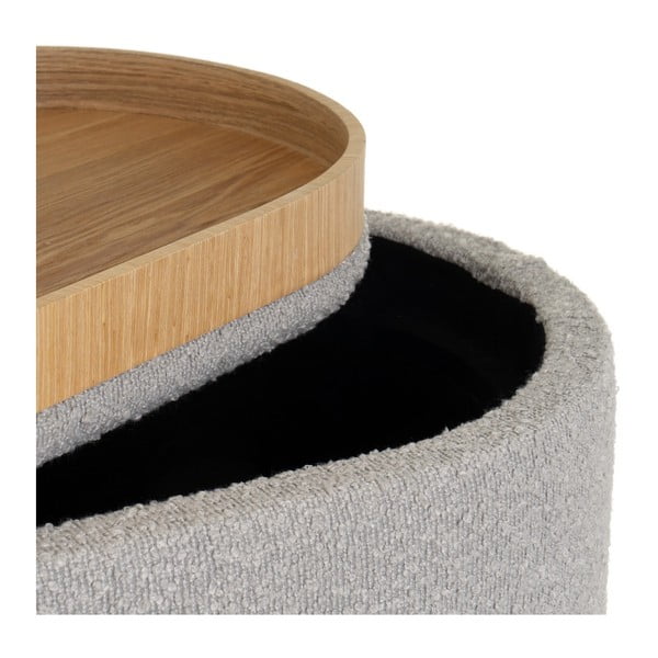 Taburet gri deschis cu tapițerie din țesătură bouclé – Casa Selección-image-1