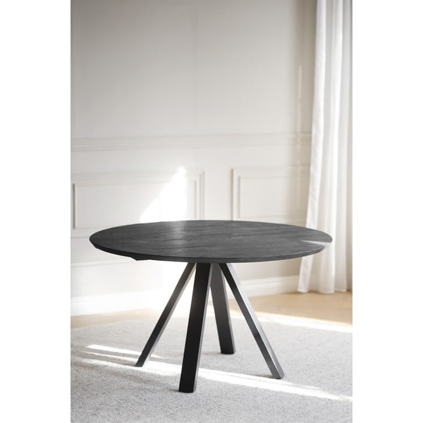 Masă de dining neagră rotundă cu blat din lemn de stejar ø 130 cm Carradale – Rowico-image-1