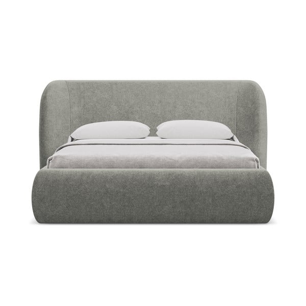 Pat matrimonial gri tapițat cu spațiu de depozitare cu somieră 180x200 cm Hauke – Makamii-image-3