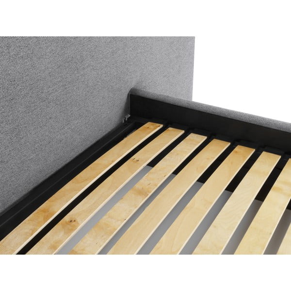 Pat matrimonial gri tapițat cu spațiu de depozitare și somieră  180x200 cm Walter – Milo Casa-image-4