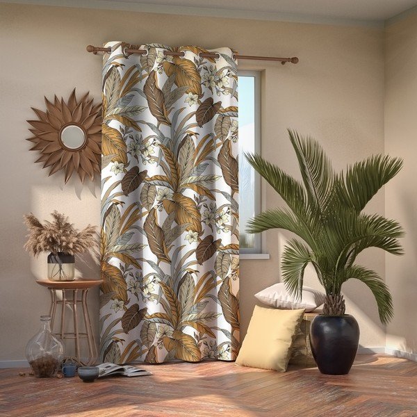 Draperie cu motive florale AmeliaHome, 140 x 245 cm, maro