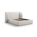 Pat matrimonial gri deschis tapițat cu spațiu de depozitare cu somieră 160x200 cm Miley – Micadoni 