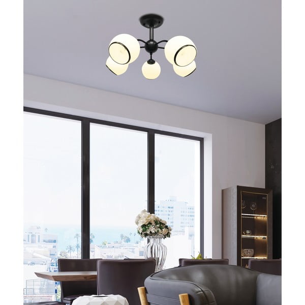Plafonieră alb-negru cu abajur din sticlă 56x56 cm Marinen – Candellux Lighting-image-1