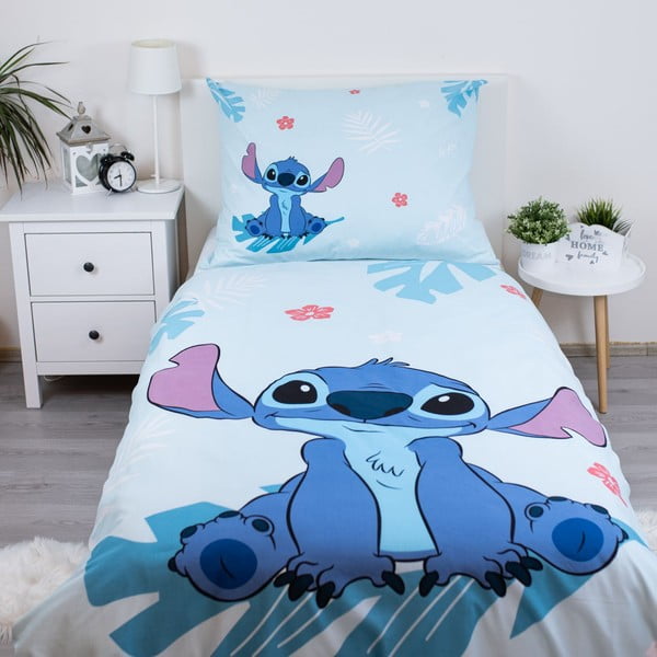 Lenjerie de pat pentru copii albastră din bumbac pentru pat de o persoană 140x200 cm Lilo and Stitch "Blue"  – Jerry Fabrics-image-1