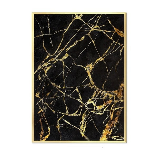 Tablou pictat manual JohnsonStyle Gold & Black Marble Duro, 53 x 73 cm