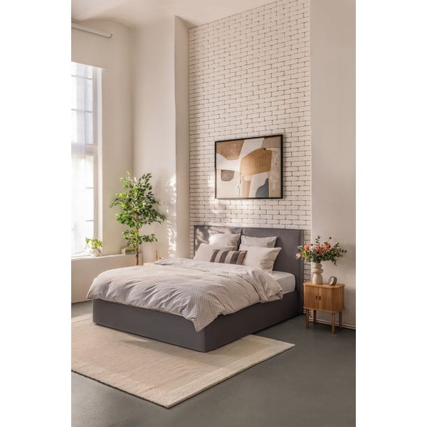 Pat dublu tapițat gri cu spațiu de depozitare cu saltea/ somieră 160x200 cm Thessa Bold - Bonami Selection-image-1