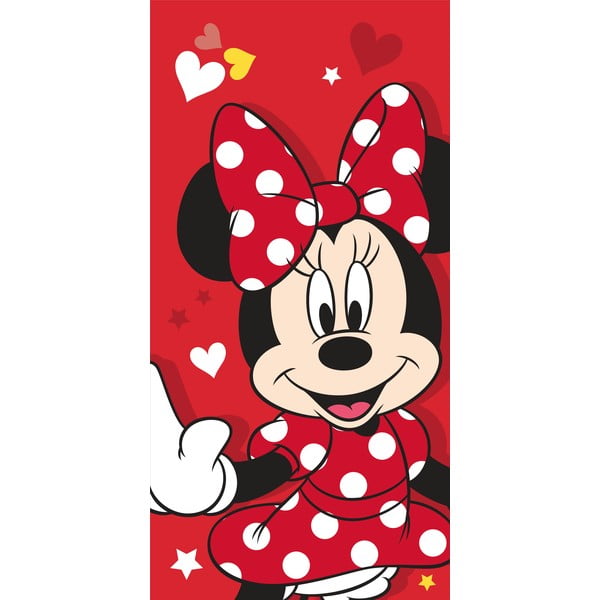 Prosop  pentru copii roșu din bumbac 70x140 cm Minnie "Red heart" – Jerry Fabrics