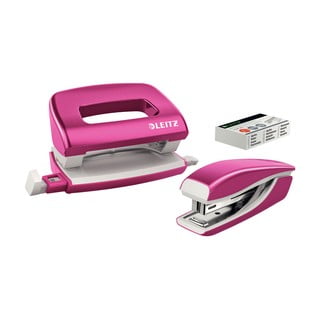 Set mini-capsator și perforator Leitz, alb-roz