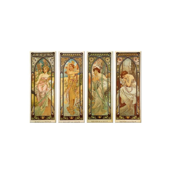 Set 4 tablouri Alfons Mucha - Times of the Day, 40x100 cm