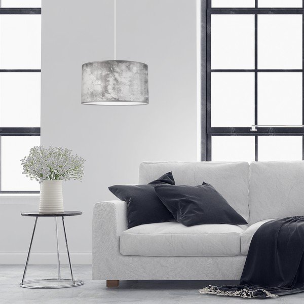 Lustră gri cu abajur textil ø 35 cm Print – LAMKUR-image-1