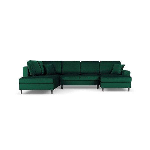 Colțar verde extensibil, cu spațiu de depozitare cu tapițerie din catifea (cu colț pe partea stângă, în formă de "U") Kyoto – Cosmopolitan Design