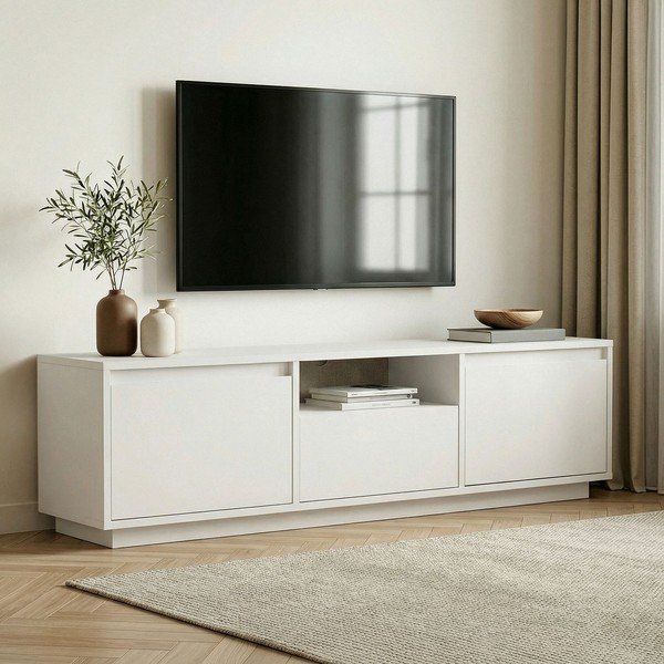 Comodă TV albă 160x42x30 cm Sentinel – Kalune Design-image-1